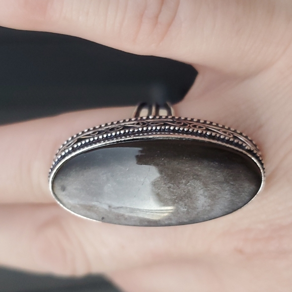 New Silver Sheen Obsidian 925 Silver Statement Ring. - Picture 7 of 13